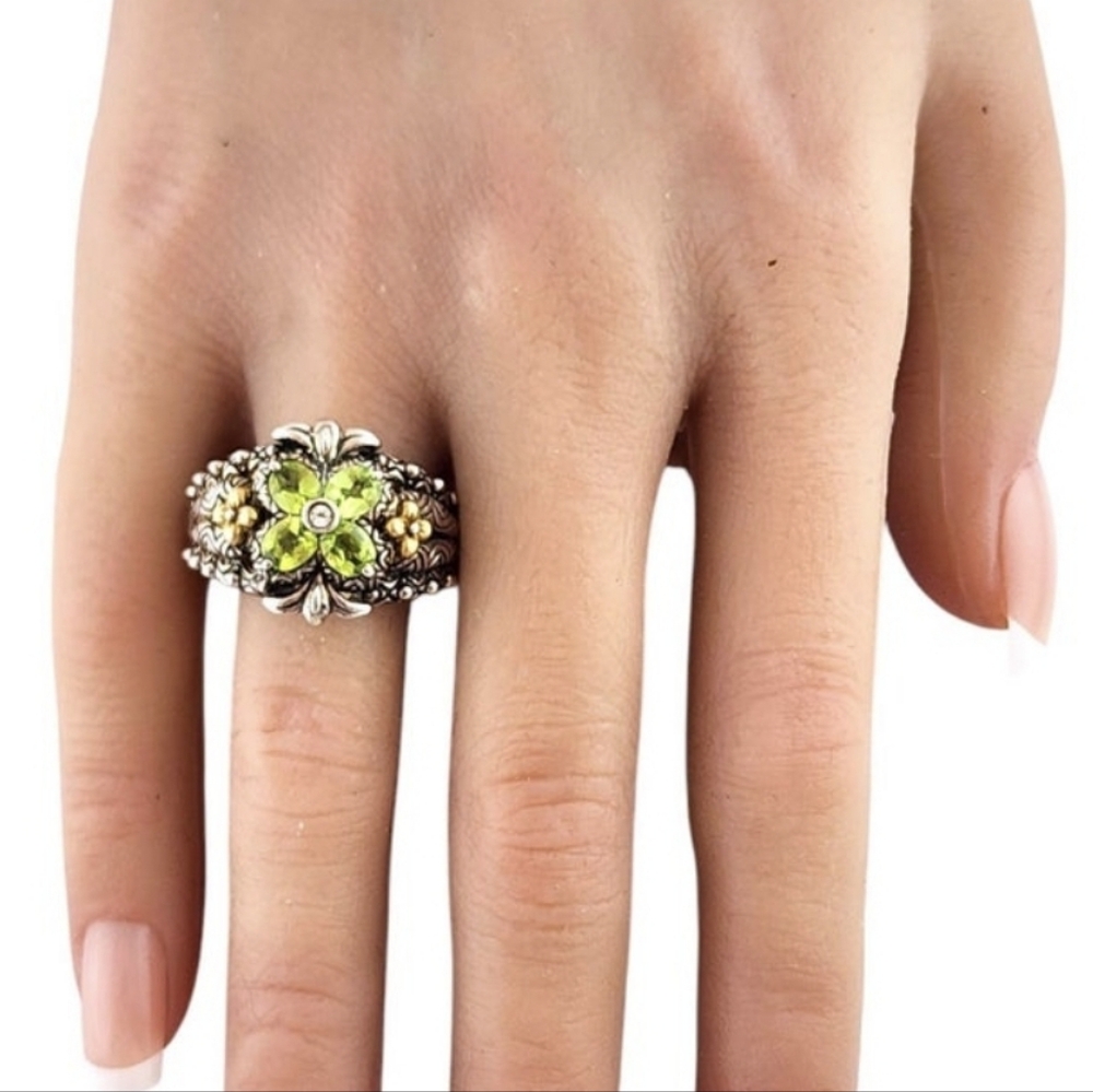 Barbara Bixby Peridot Lotus Flower Ring Size 6